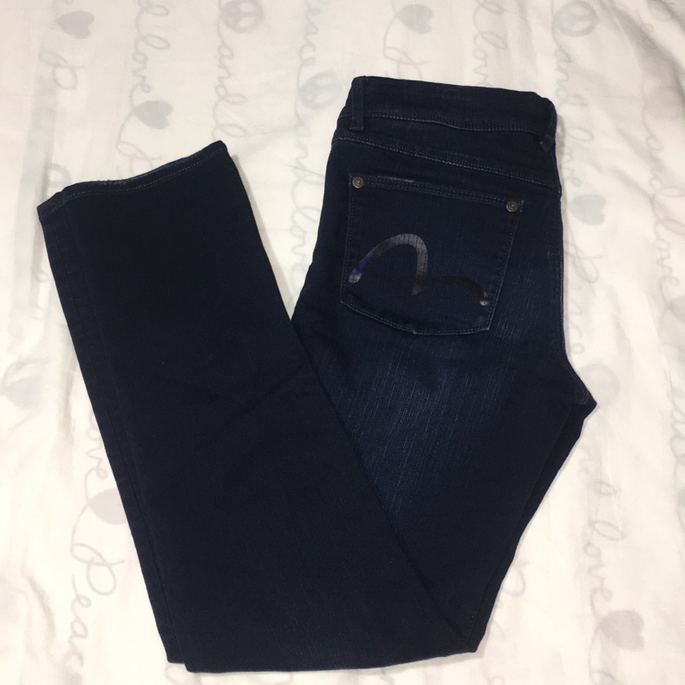 Evisu Distressed Dark Wash Jeans